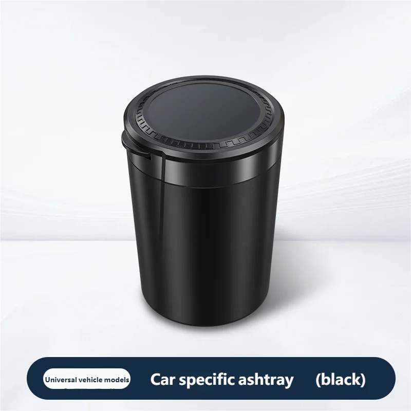 Portable Can LED Ashtray Smokeless Auto Cigarette Ash Holder Lid Detachable Metal Lining One-Click Push Open Splash-Proof