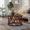 Rustic Farmhouse Coffee Table, Round Coffee Table with X-Motifs Legs, Wood Textured Top, for Boho, French Country Decor, Brown 1