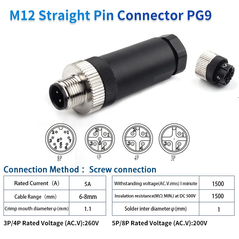 Waterproof IP67 Aviation Plug Socket Connector - Screw Threaded Coupling - 1 Piece