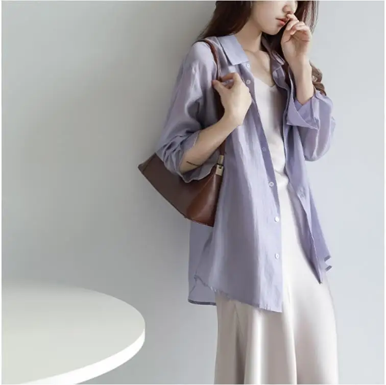 

Tian Si Sunscreen Shirt Women's Thin Cardigan Summer Paired With Suspended Skirt Outer Cover Up Chiffon Top