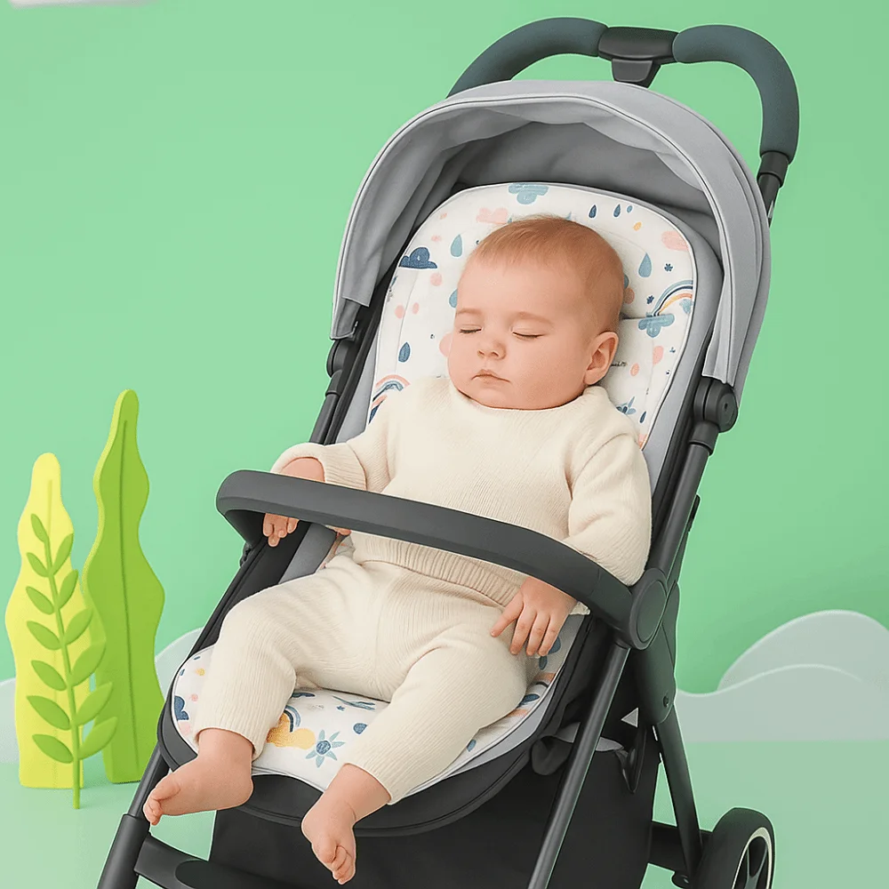 Soft Baby Stroller Cushion Cartoon Printed Breathable Baby Pram Seat Mat Car Seat Comfortable Dining Chair Cotton Pad Toddler