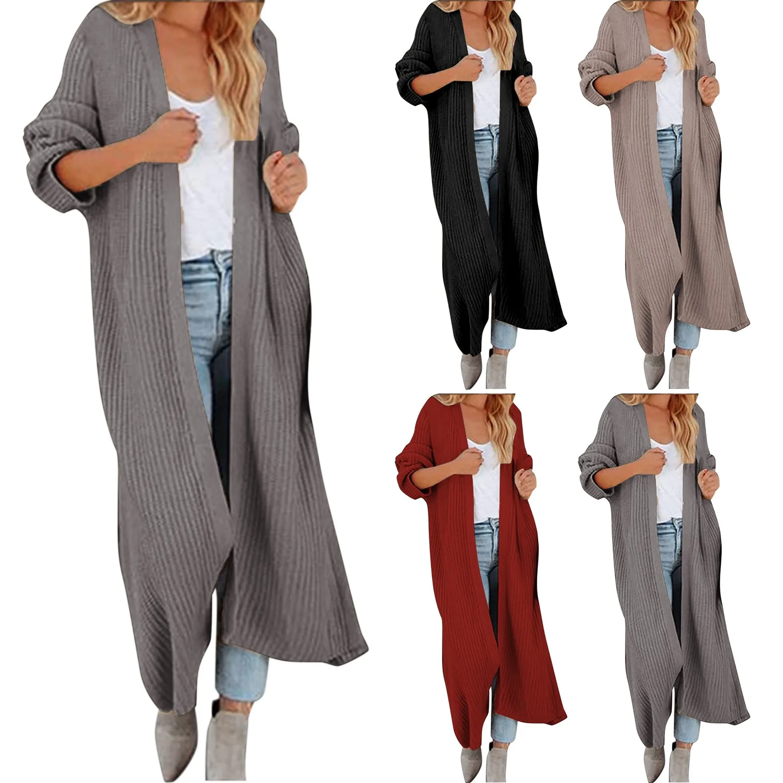 

Женский однотонный кардиган спереди, длинный Свободный Повседневный свитер большого размера, куртка, кардиган