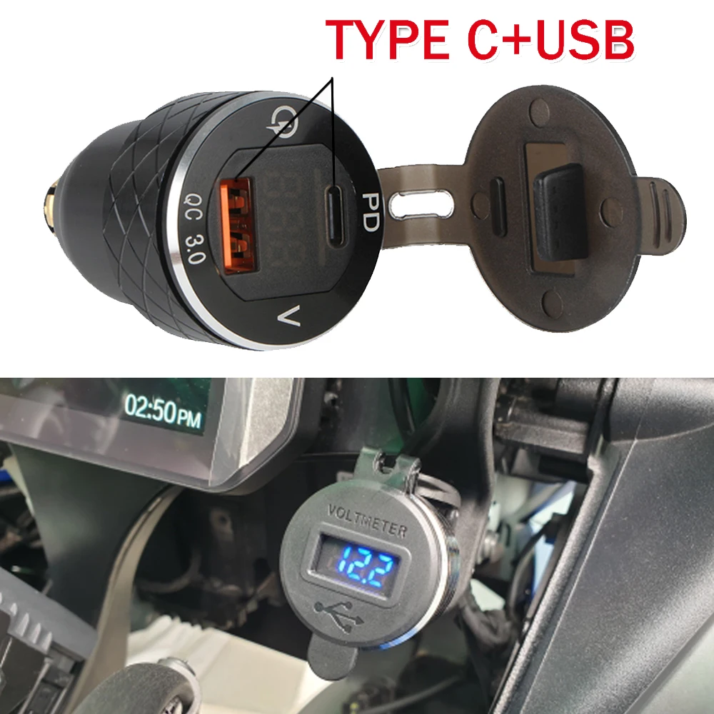 

Quick Charge 3.0 TYPE C+USB Charger Power Adapter DIN Hella Plug Socket For BMW R1200GS R1250GS F800GS R1200RT For Tiger 800 XC