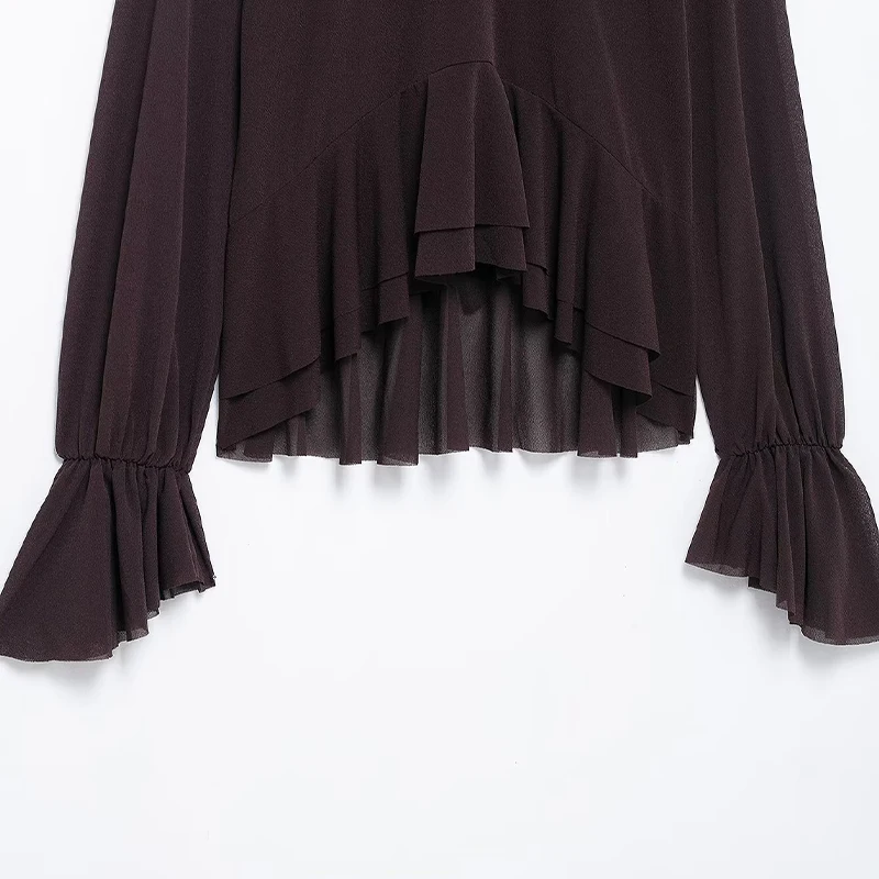 Willshela بلوزة نسائية عصرية بنية اللون بفيونكة خل...