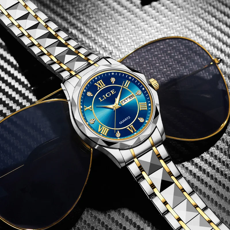 LIGE Top Brand Luxury Man Watch Business Fashion Classic Stainless Steel Quartz Watch for Men Waterproof Luminous Calendar Clcok