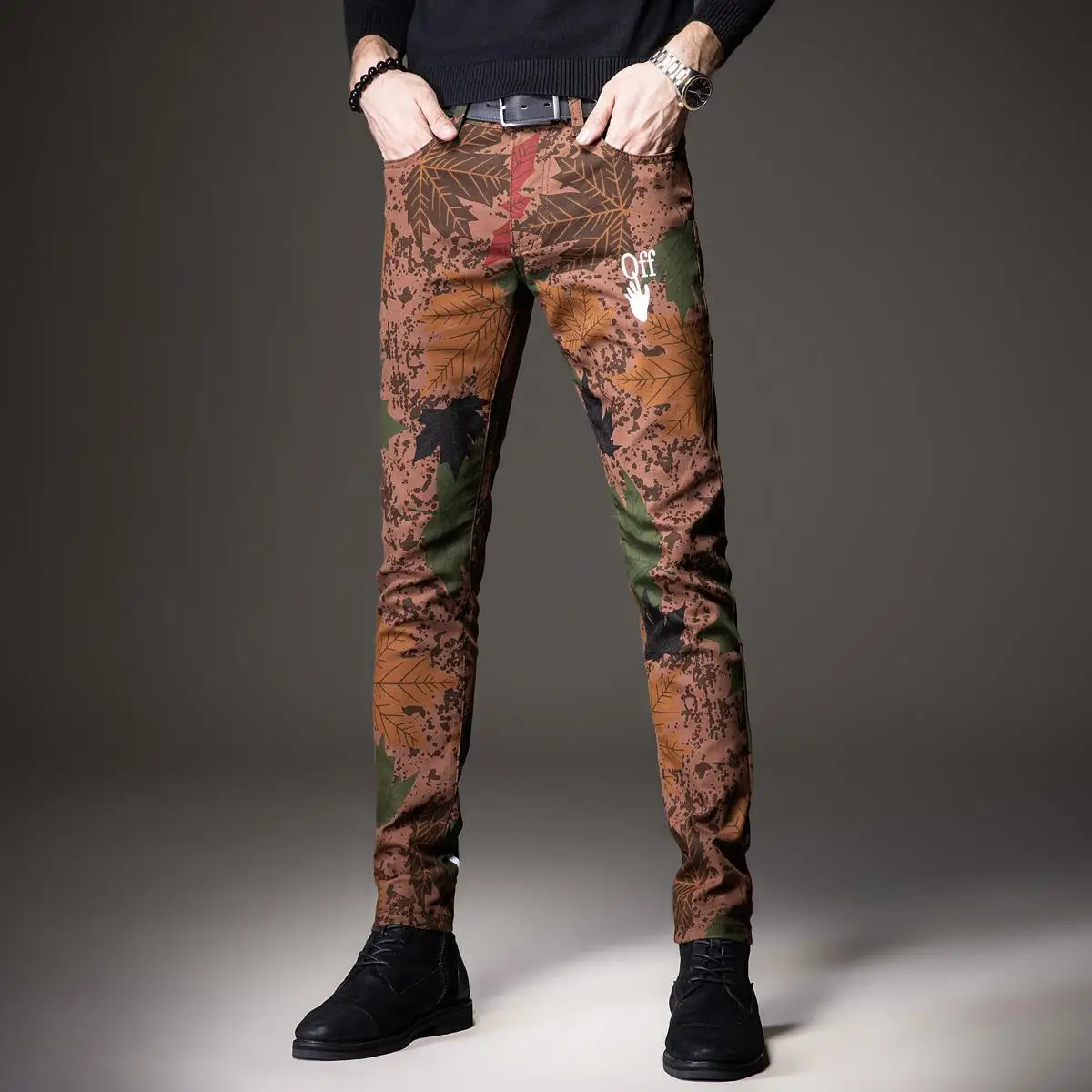 

High Quality Men’s Slim-fit Stretch Denim Pants,Trendy Full Prints Decors Casual Jeans,Stylish Sexy Street Fashion Jeans Pants;