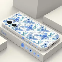 Blue Floral Silicone Phone Case - Elegant Protective Cover - MOTO E22S (White)