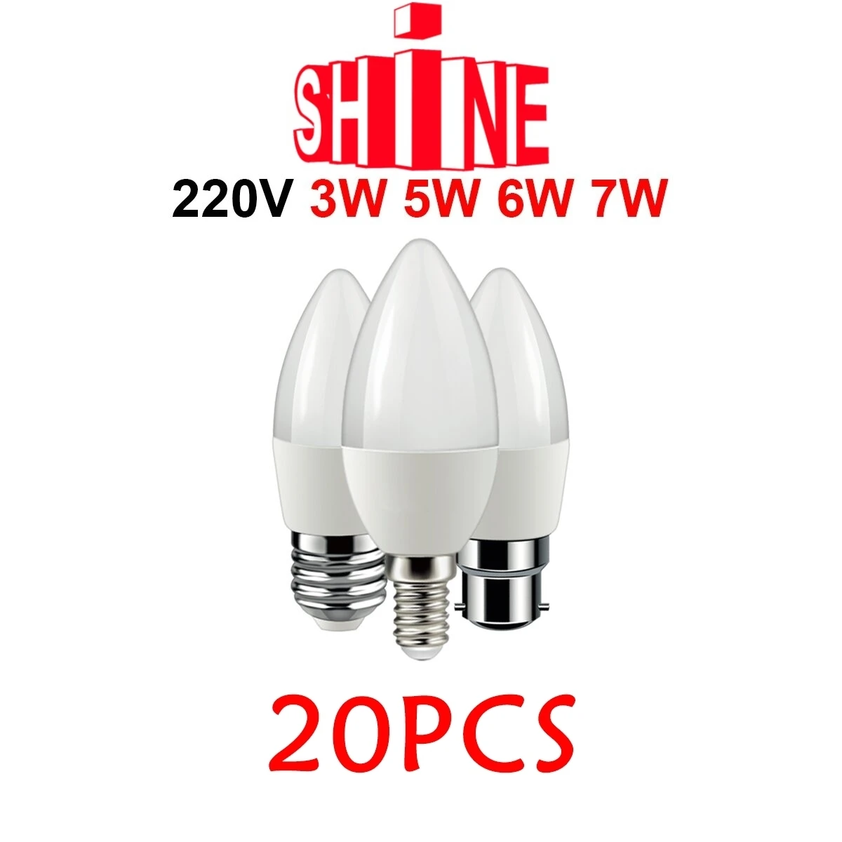 

20 Piece Led Candle Bulb C37 3w 5w 6w 7w Warm White Cold White Day Light B22 E14 E27 AC220v-240v 6000k For Home Decoration Lamp