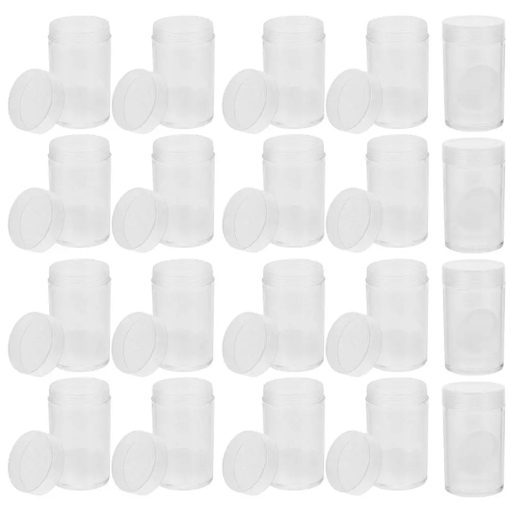 20pcs 홀더 투명 보관 케이스 수집가용 투명 컨테이너 플라스틱 상자 수집가용 보호대 용량 라운드 클리어