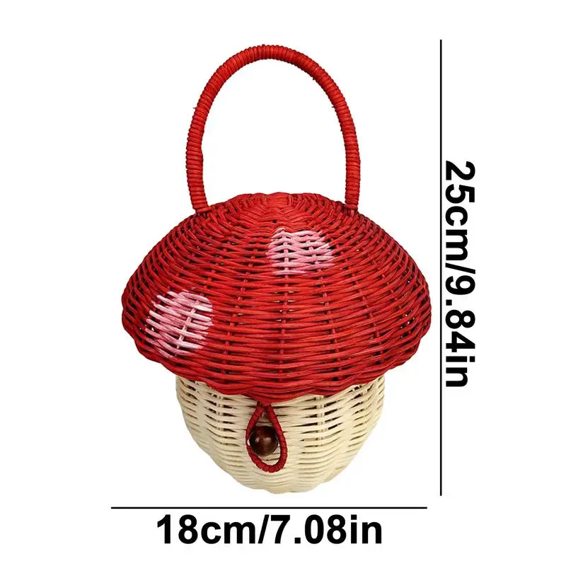 Summer Children Woven Bag Children Rattan Coin Purse Wallet Kids Mini Basket Tote Bags Mushroom Shape Storage Basket Photo Props 6