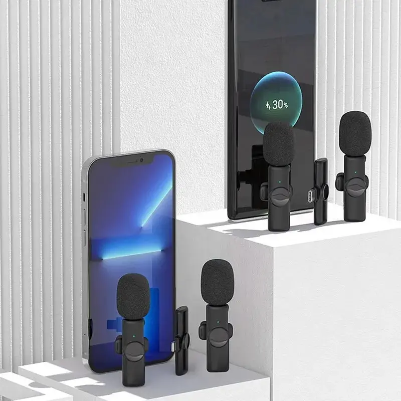 Microfono Lavalier professionale wireless doppio per iPhone, Android, cellulare, PC, microfono con asola_voghion.com