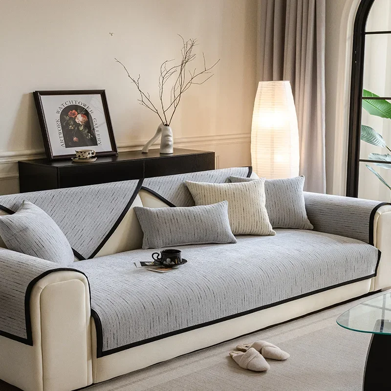 

Anti-cat Scratch Sofa Cover Towel Solid Color Non-slip Sofa Backrest Cover Towel Universal New Chenille Sofa Cushion