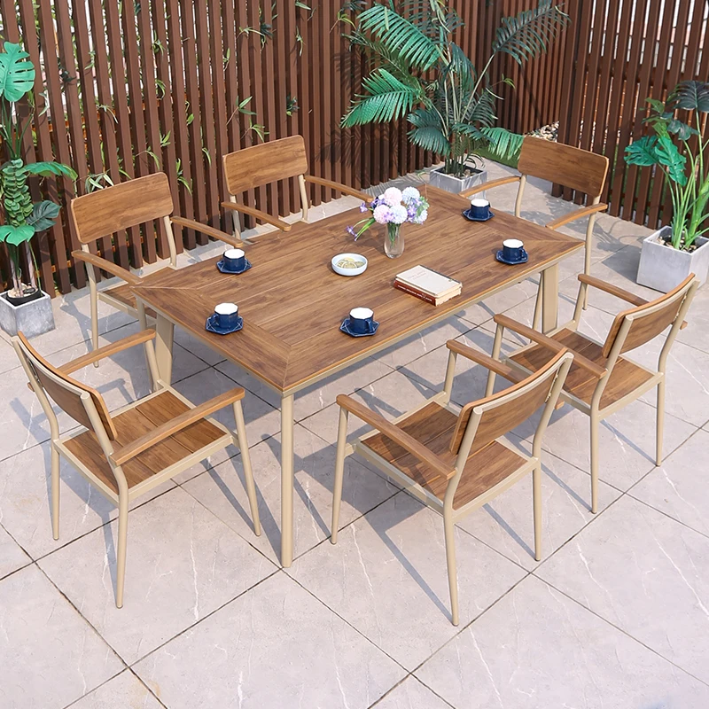 Outdoor villa, courtyard, garden, outdoor terrace, leisure plastic wood tables and chairs, outdoor