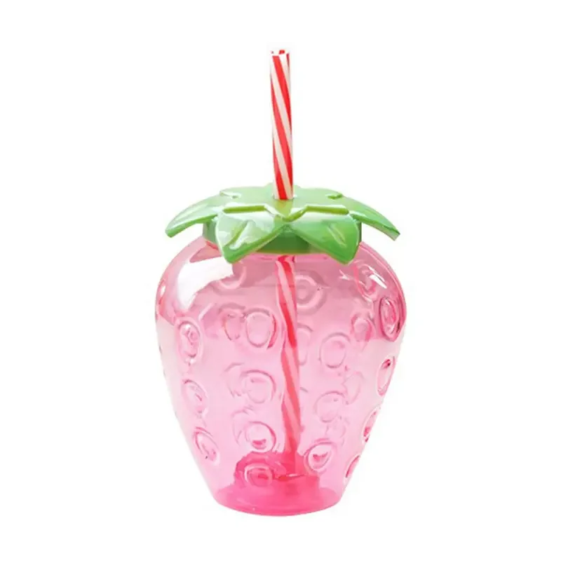 500ml Strawberry Straw Water Bottle Cute Summer Portable Plastic Cup Cartoon Kawaii Girl Student Kids Drinking Cup Juice Bottle images - 6