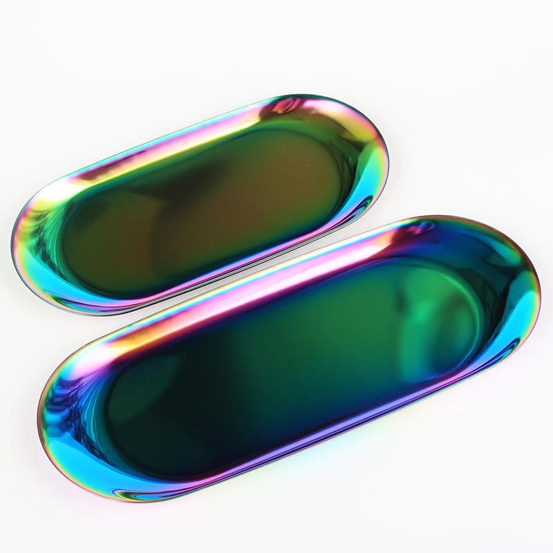 Rose Gold Tray Metal Nordic Oval Jewelry Tray Chic Stainless Steel Gold Plate Seal Bean Spoon Sandwich Fruit Tray Storage Tray 2