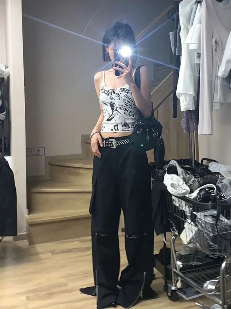 Y2K E-Girl Punk Print Sleeveless Ribbed Knit Tank Top For