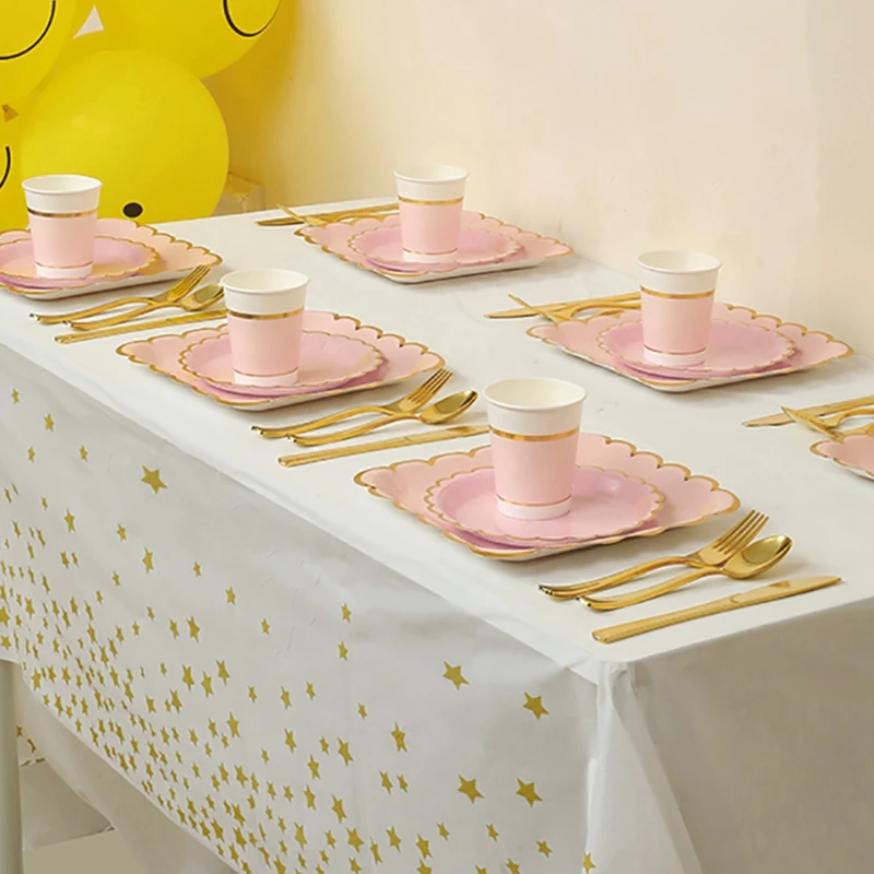 Solid Color Disposable Tableware - Pink  Blue Baby Shower  Birthday Party Supplies