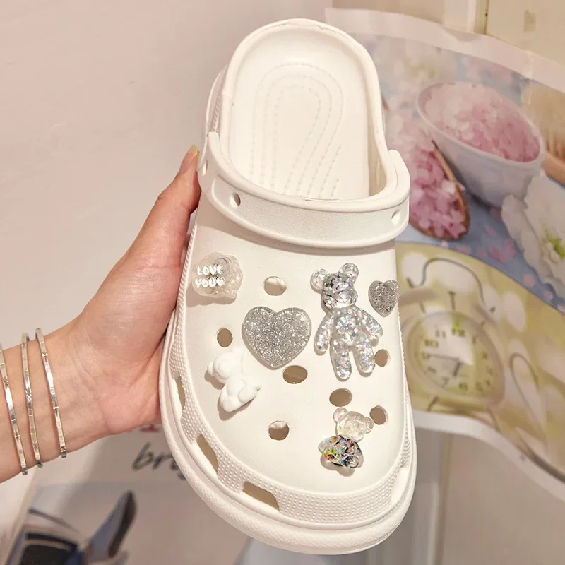 Glitter Love Bear Shoe Charms Set - Cute PVC Decorations