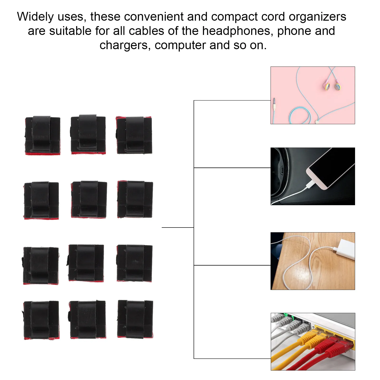 15Pcs 데스크탑 케이블 클립 헤드폰 충전기 용 자체 접착식 코드 정리 도구 USB 케이블 와이어 관리 데스크탑 오피스 홈