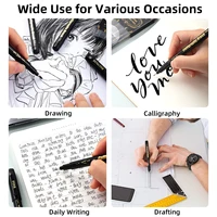 4 Pcs Black Hand Lettering Calligraphy Pen Set Drawing Writing Learning Fine Brush Markers Art Supplies Manga Pen 4