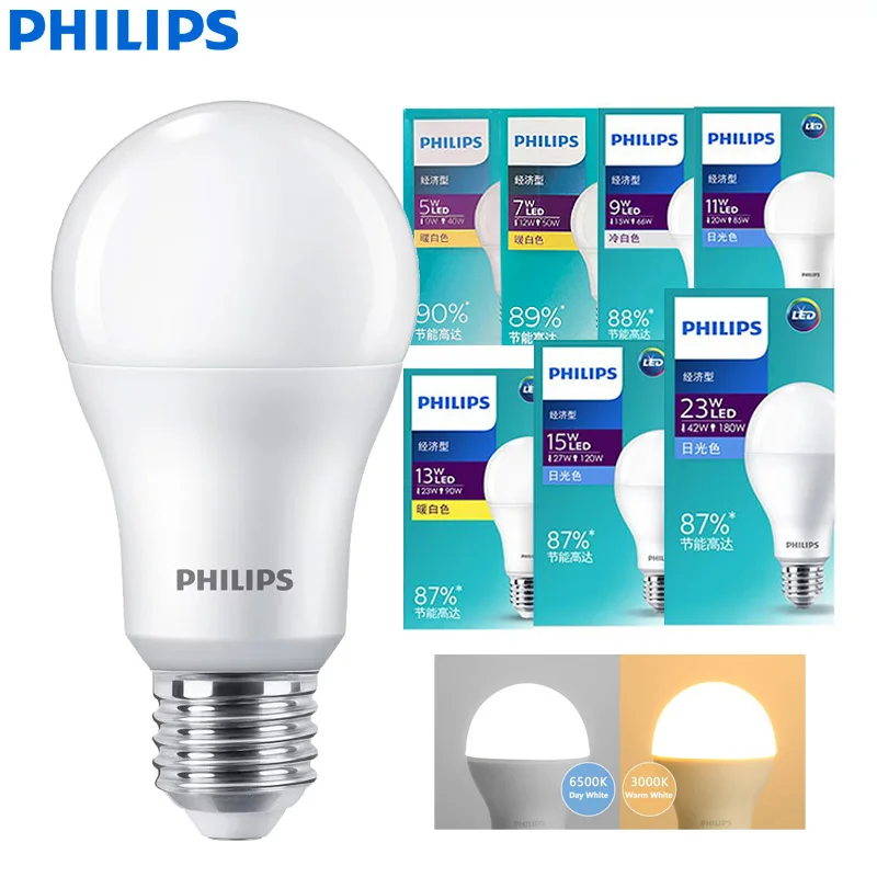 Philips LED E27 หลอดไฟ Essential 5W 7W 9W 11W 13W 15W 19W 23W 3000K 6500k สีขาว 220V-240V Original LED Home Light Economy,1x 1