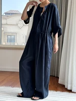 EAM Women Navy Blue Big Size Long Casual Jumpsuit New High Waist Pocket Stitch Pants Fashion Tide Spring Autumn 2026 1DH6019 - Image 5