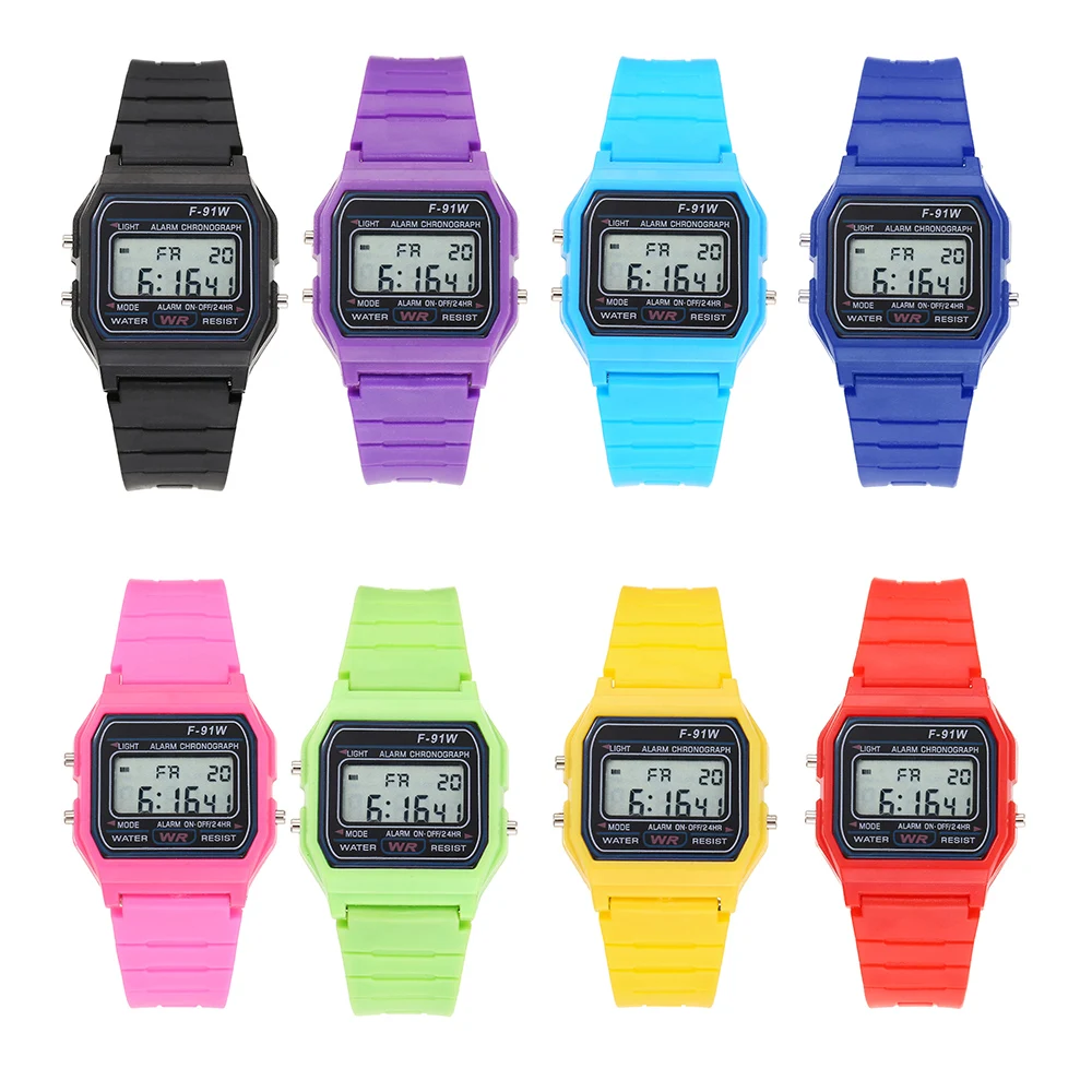 Neue Sport Multifunktionale Kinder Uhr Frauen Kautschukband F-91W Stil Digitaluhr mit Alarm Led-hintergrundbeleuchtung Student Geschenk