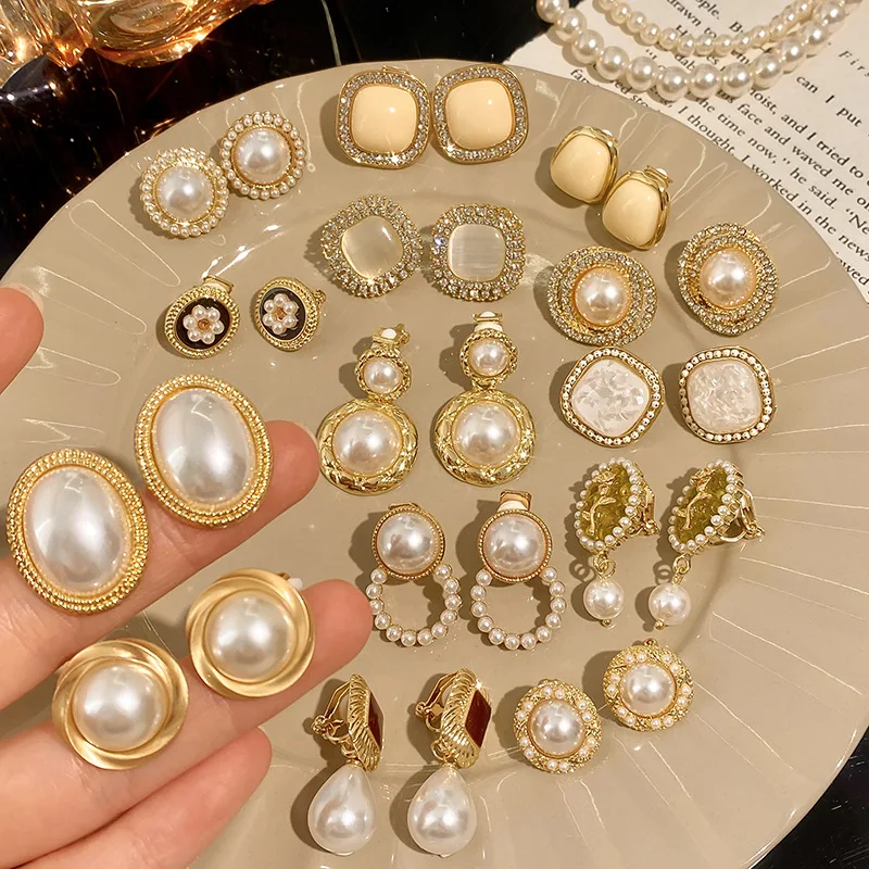 CrystalNonPiercingEarClipEarringShinyPearlFakeEarringStud