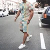 2024 Summer New Men's Crew Neck Sports T-Shirt Men's Casual Short Sleeve 3D Printed Sportswear New Striped Shorts Men's Suit 1