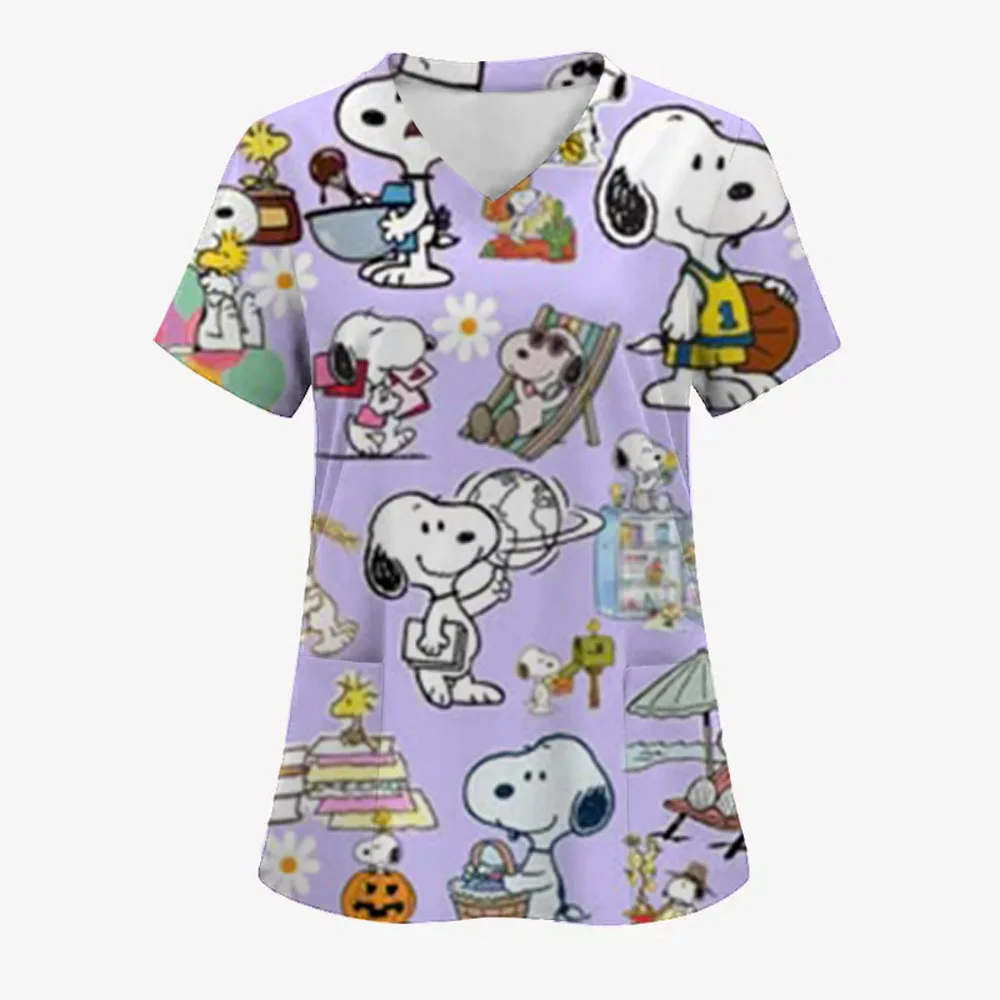 Fashion Vintage Y2k Tops V-neck Snoopy T-shirt Pocket Woman Clothes Short Sleeve Tee Clothes Women Womens Tops and Blouses 5