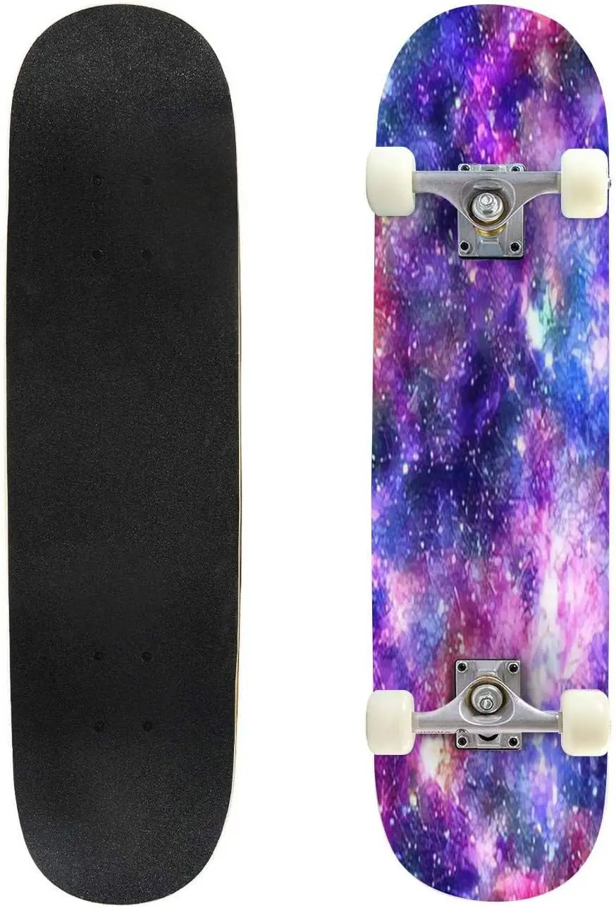 

Classic Concave Skateboard Galaxy Night Print Longboard Maple Deck Extreme Sports and Outdoors Double Kick Trick for Beginners a