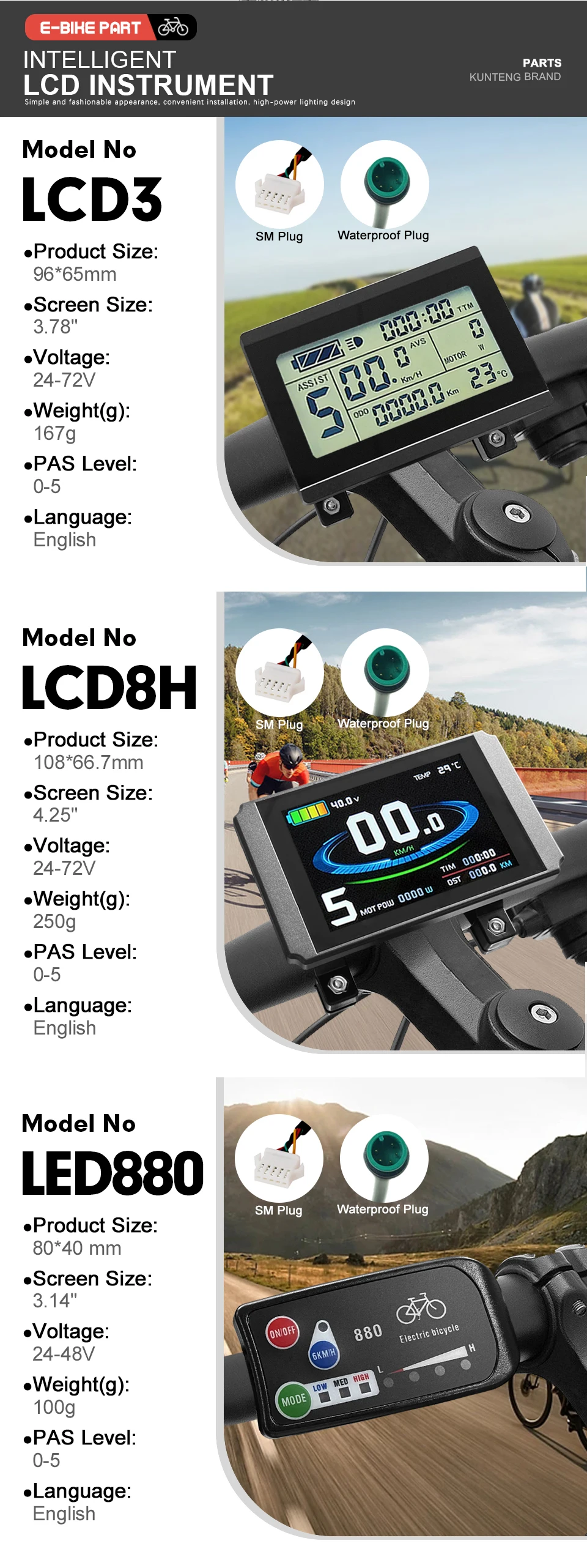 E-bike Controller 36V 48V 500W SM/WP Plug E-bike Display