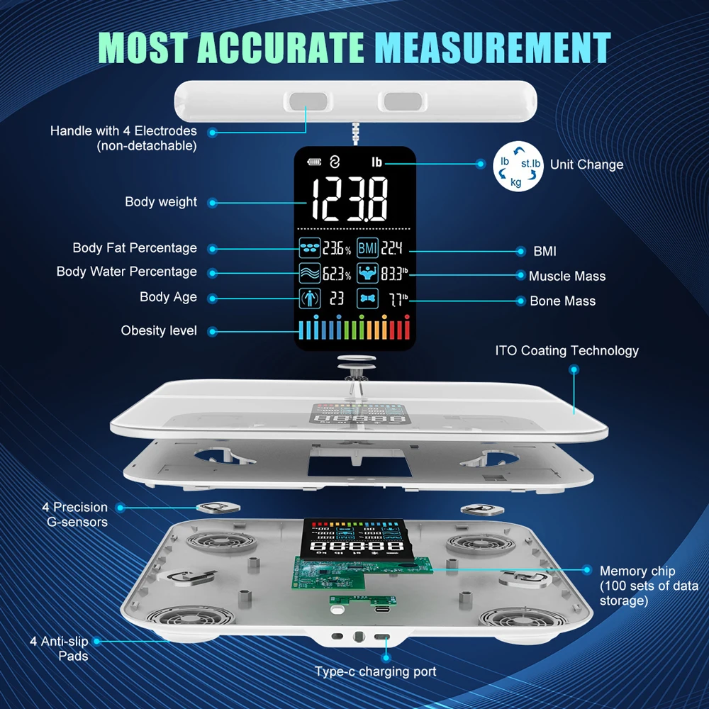 INSMART 8 Electrode Body Weight Scale Balance Smart Scales with Screen Digital Scale BMI Bluetooth Body Fat Bathroom Scales
