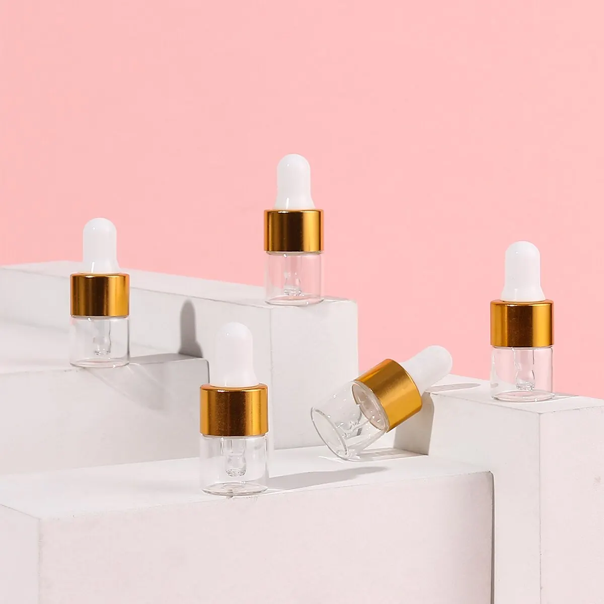 골드 미니 다크 브라운 스크류 캡 유리병, 에센셜 오일, 화학 실험실 화학 및 향수, 50 개 세트, 1ml