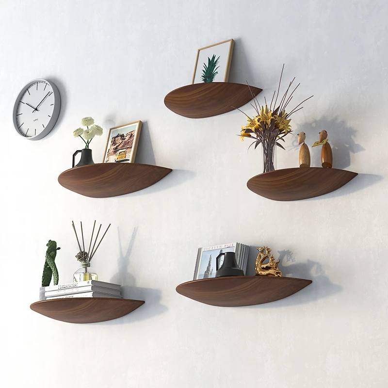 Wooden Semicircle Wall Shelf Background Wall Wooden Projector Display Stand Storage Holders
