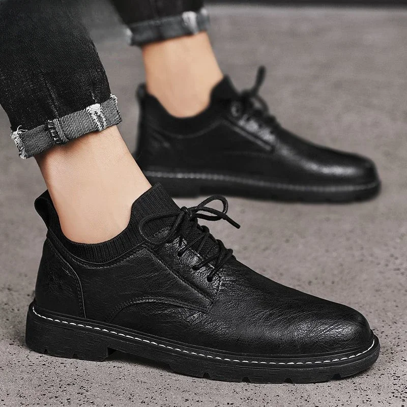 Leather Shoes for Men Dress Formal Business Man Casual Shoe Flat Brogue Common Social Classic Original Low Price Luxury Sale Pu