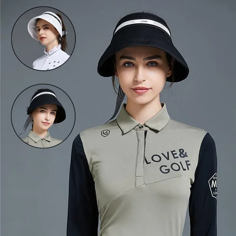 Love Golf Women Foldable Sun Protection Golf Hat Ladies Large Brim  Empty Top Sports Hats Portable Uvproof Fisherman Caps