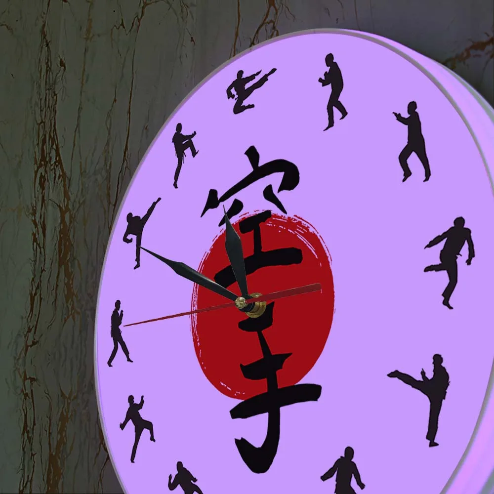 Fistfight Karate Wall Decor Hanging Silent Wall Watch Japanese Martial Arts Karate Silhouettes Living Room Decorative Wall Clock 4