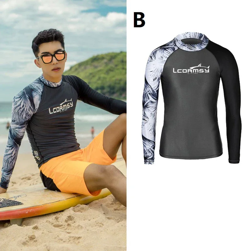 Men Swimsuit Swimming T-shirt Beach UV Protection Swimwear Rash Guard Long Sleeve Surfing Diving Swimsuit Surf Wetsuits