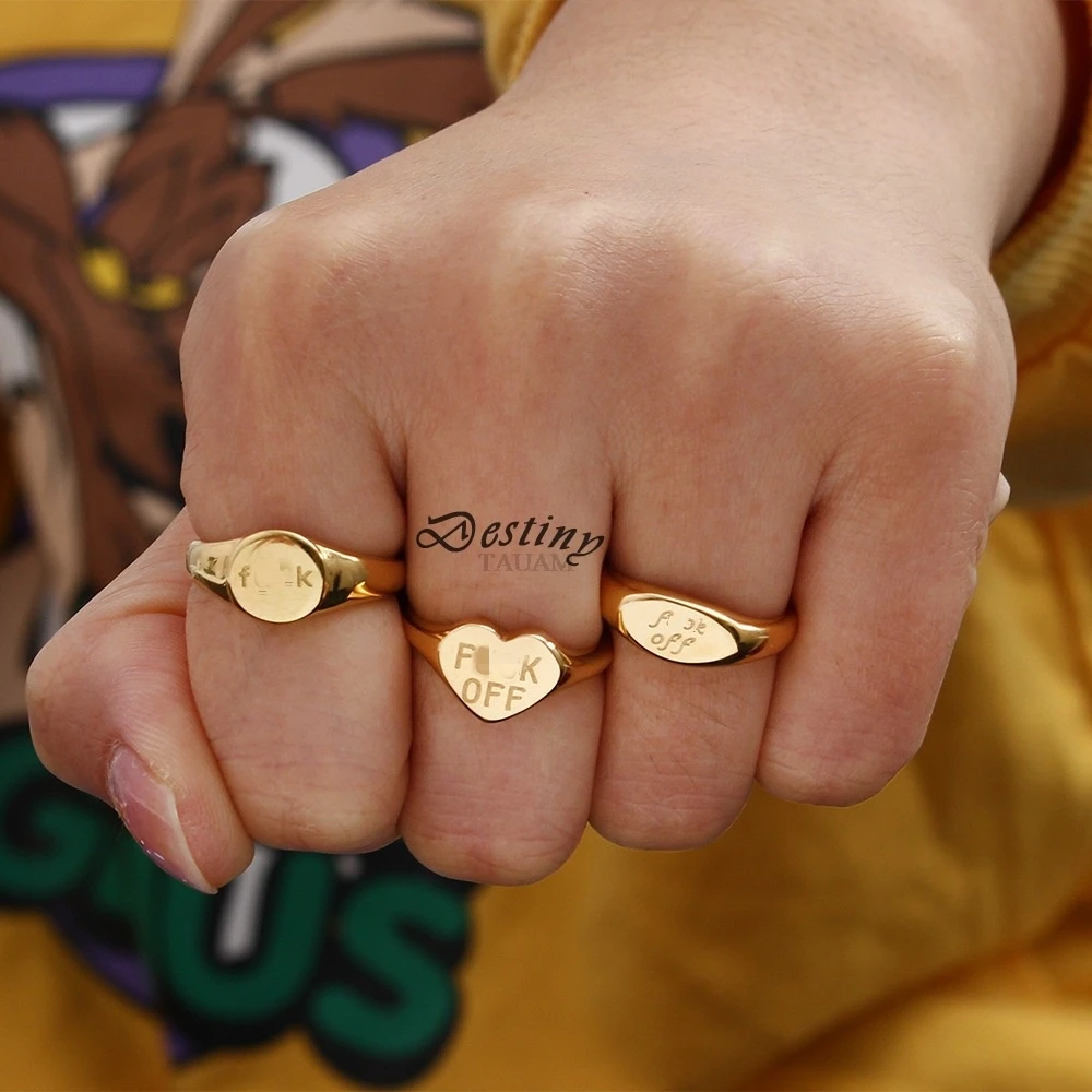 Neuer Buchstabe Kpop Off Ringe Schmuck Anlauffreier Edelstahl 18K vergoldeter Herzring für Frauen