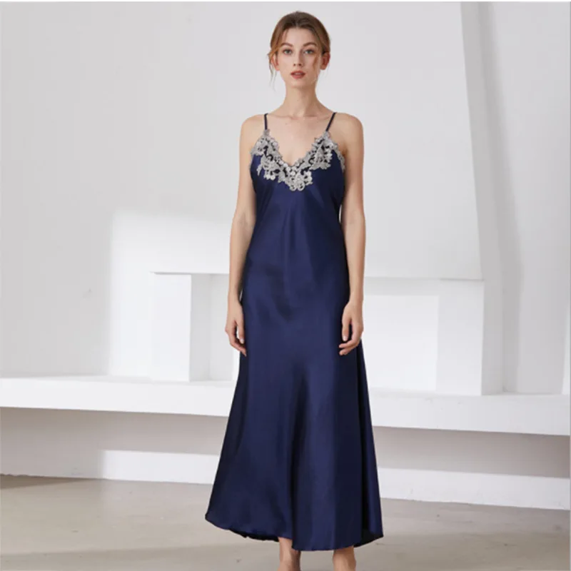 Women Silk Sleepwear Lace Sleeveless Sexy Nightgown Maxi Dress Party Dresses Silk Dress Loungewear Luxury Night Gown Sleep Dress