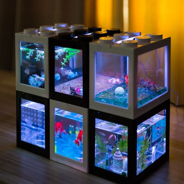 Mini Aquarium Betta USB avec lumi re LED bloc de construction cr atif d coration de