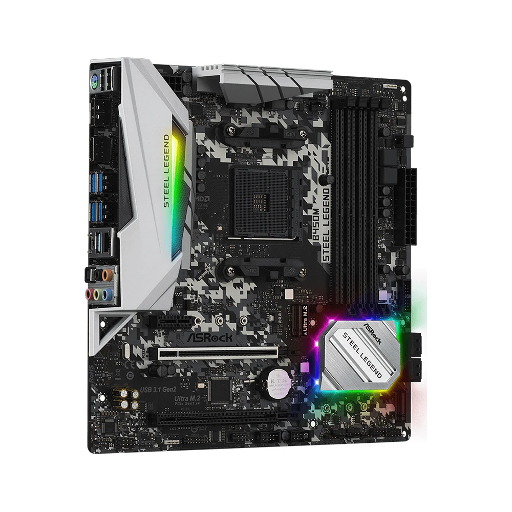 Placa-mãe ASRock B450M STEEL LEGEND Suporte Ryzen 5 5600 5600G R7