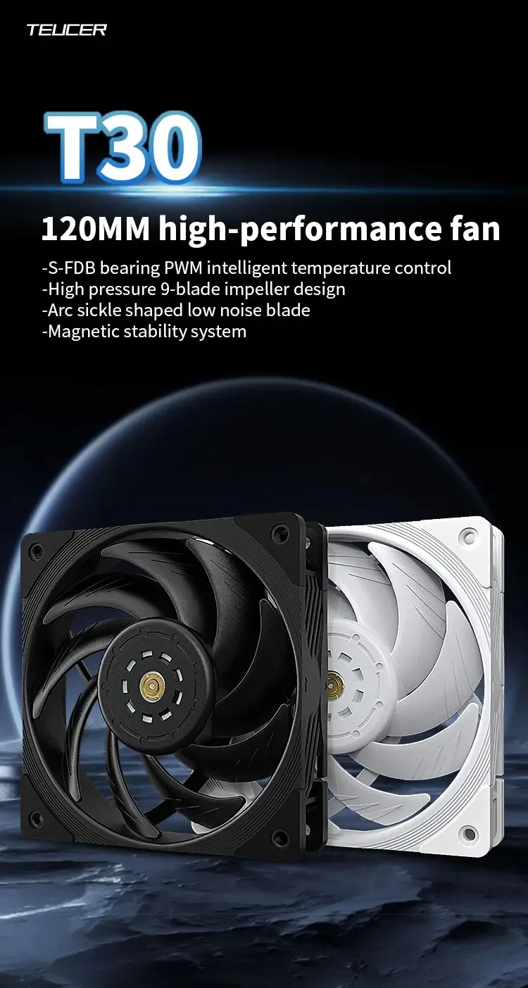 T30 Computer Case Fan 12CM 4PIN PWM CPU Cooler Fan PC Case Silent Fan 120mm