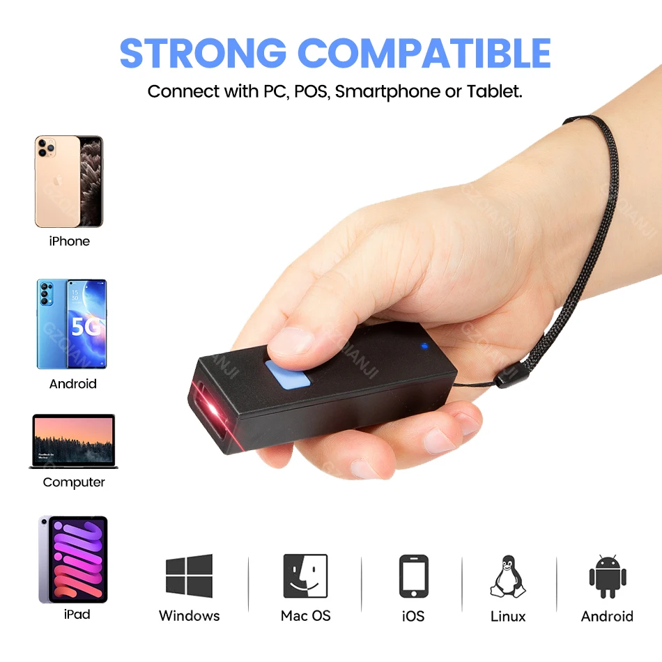 Mini Bluetooth 2D Barcode Scanner 3-in-1 USB 2.4G Wireless Connection QR Image Reader PDF417 Data Matrix Screen Scanning