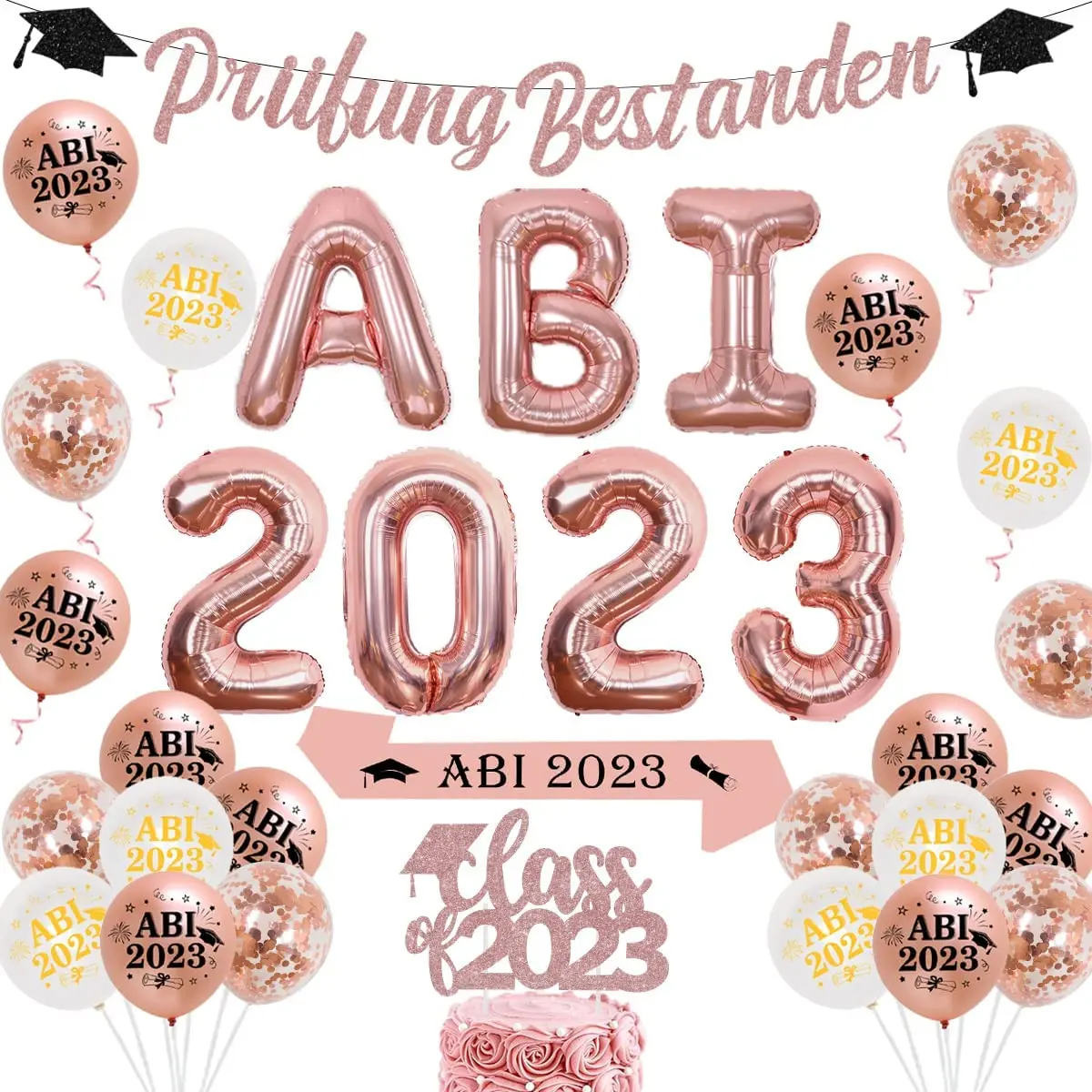 

Rose Gold 2023 ABI Graduation Party Decoration with ABI 2023 Foil Balloons Class of 2023 Cake Topper Graduation Banner Supplies