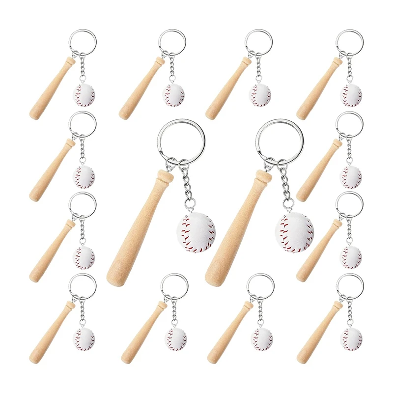 

16 Pcs Mini Baseball Keychain With Wooden Bat For Sports Theme Party Team Souvenir Athletes Rewards Party Favors