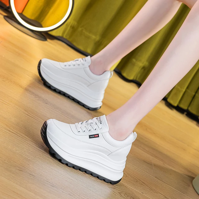 8cm Heel Sneakers Genuine Leather White Platform Sneakers for Women Chunky Platform Women Fashion Sneaker Shoes Wedge Heel 2
