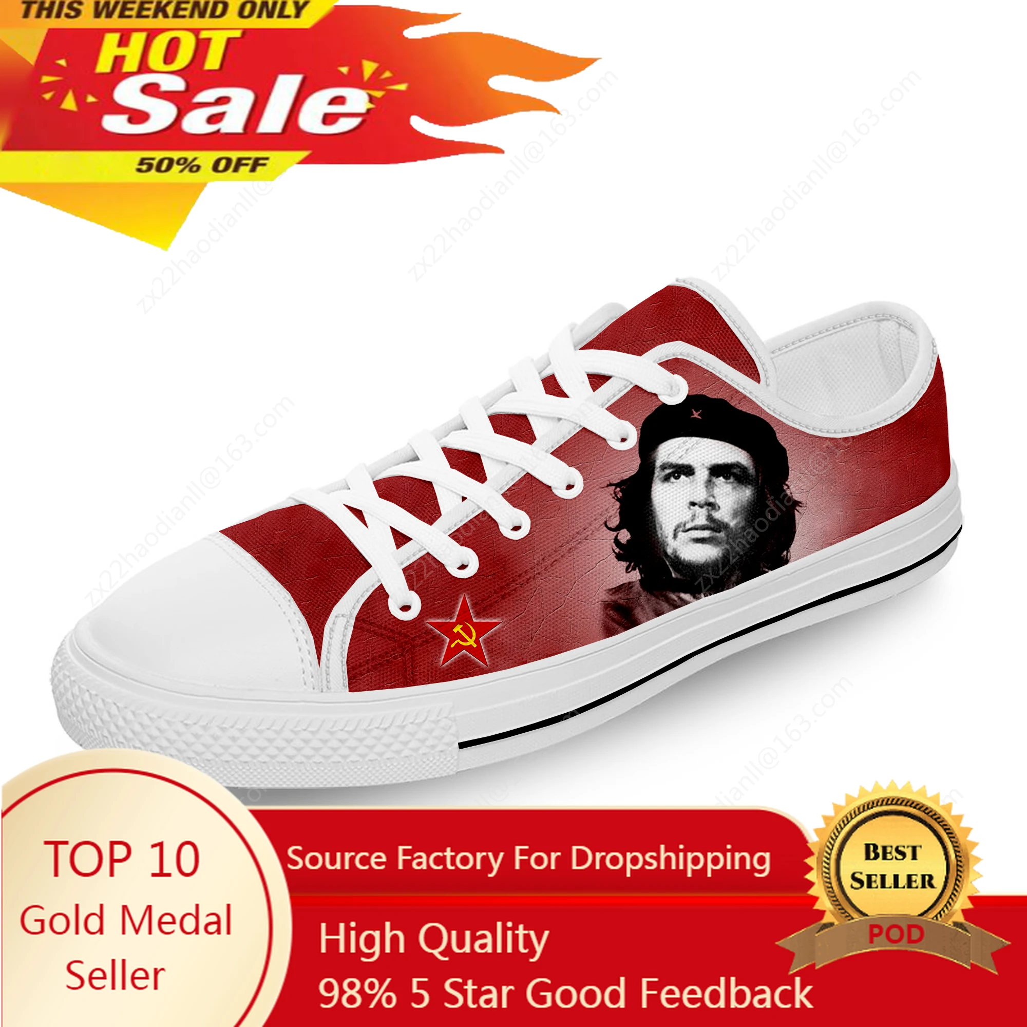 

Che Guevara Hero Communism Communist Cool White Cloth 3D Print Low Top Canvas Shoes Men Women Lightweight Breathable Sneakers