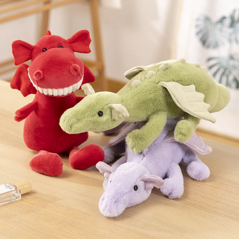 New Flying Dinosaur Cartoon Snow Dragon Plush Toy Doll Stuffed Animal Soft Big Teeth Red Dino Plushie Pillow for Kids Gift Decor dla psa animal shape plush toy for pet dog squeaky toy for small dogs puppy chew cleaning teeth toys